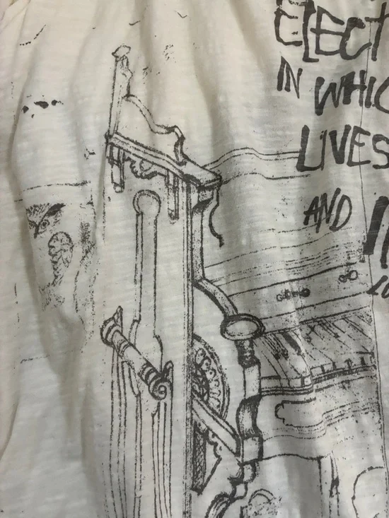 Magnolia Pearl. Rare. Beethoven Graphic Henley Tee - Cream with Gray Print - Picture 4 of 6